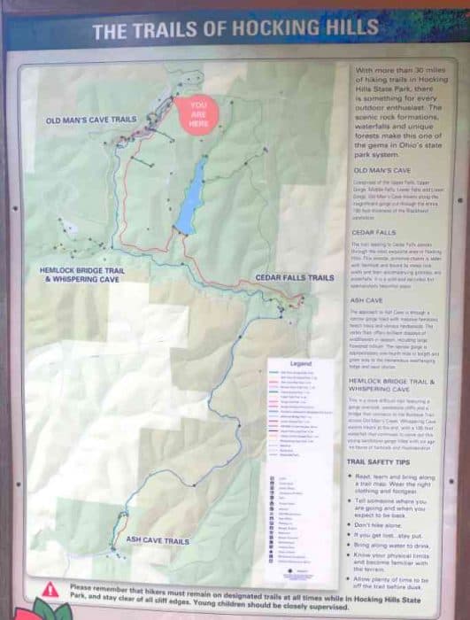 Picture of a trail map in Hocking Hills OH